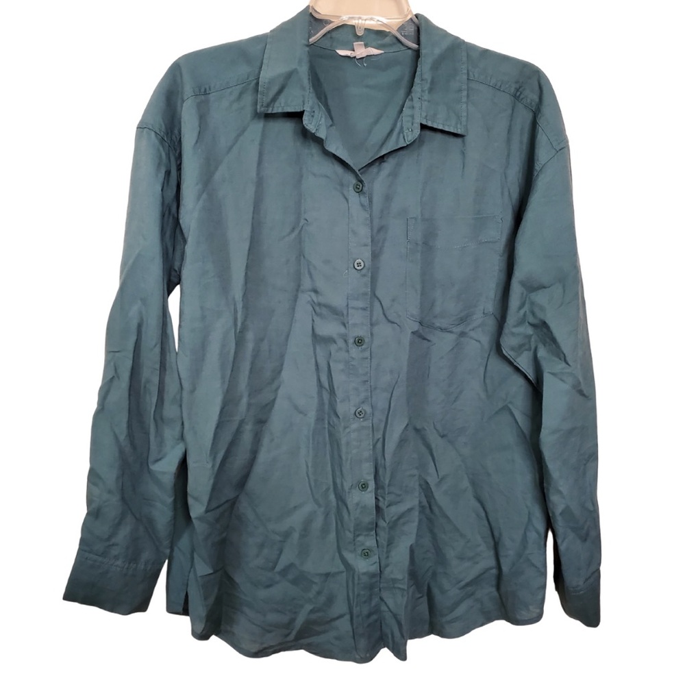 Splendid Long Sleeve Teal Button Up Linen Shirt